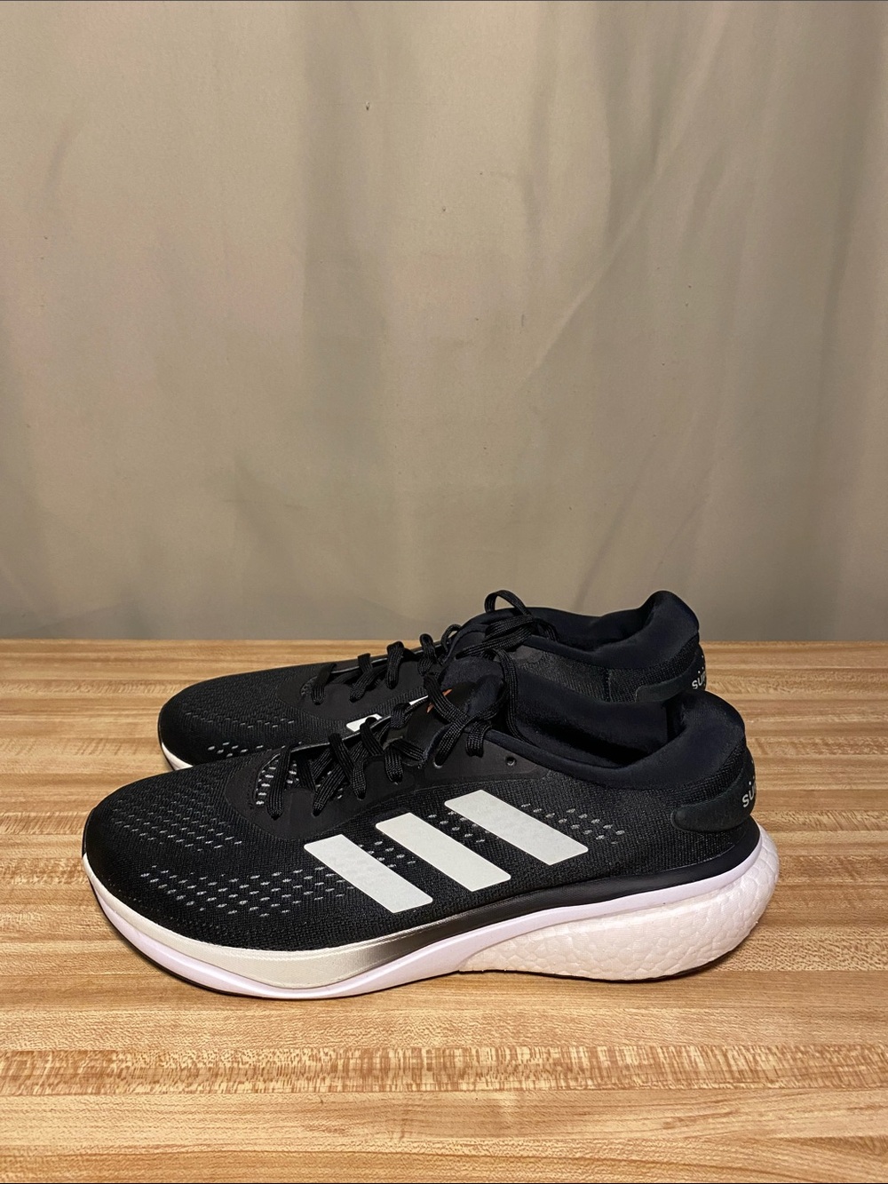 Adidas  Supernova II Boost Athletic Running Shoes Core  Black and White Men10.5